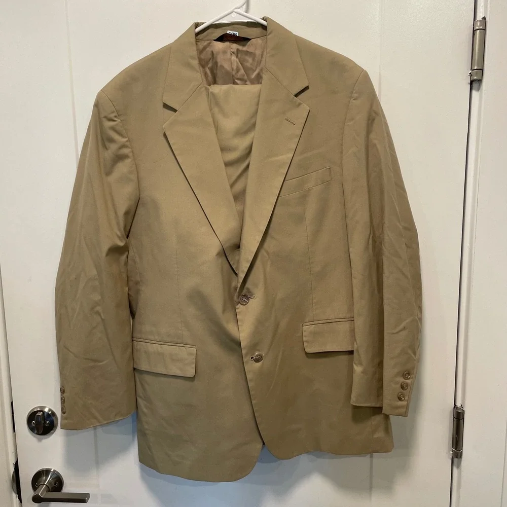 Brooks Brothers Mens Tan Khaki 2 Button Suit Blazer Jacket Trousers Made in USA